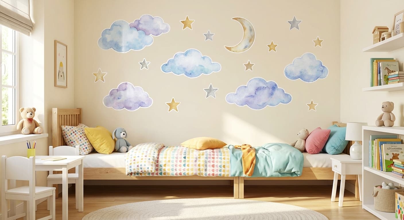 מדבקות עננים וכוכבים לחדר תינוקות