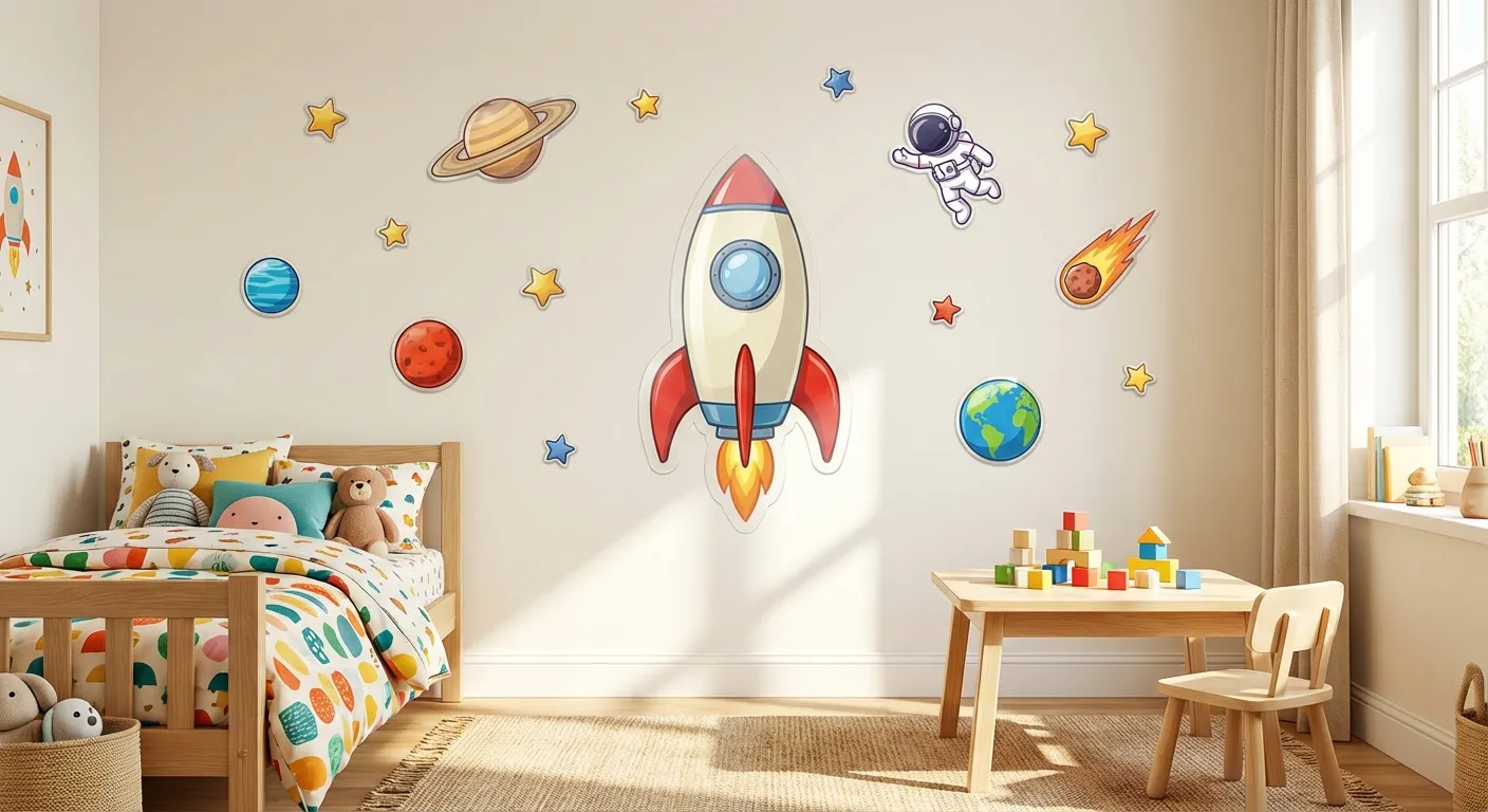 מדבקות חלל עם טילים וכוכבים